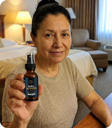 Woman holding Nail Defender Spray
